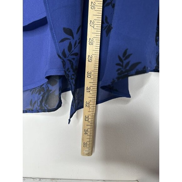 Torrid Floral Print Top Black Bright Blue Chiffon Split Tulip Back Womens Size 3 - Picture 9 of 11